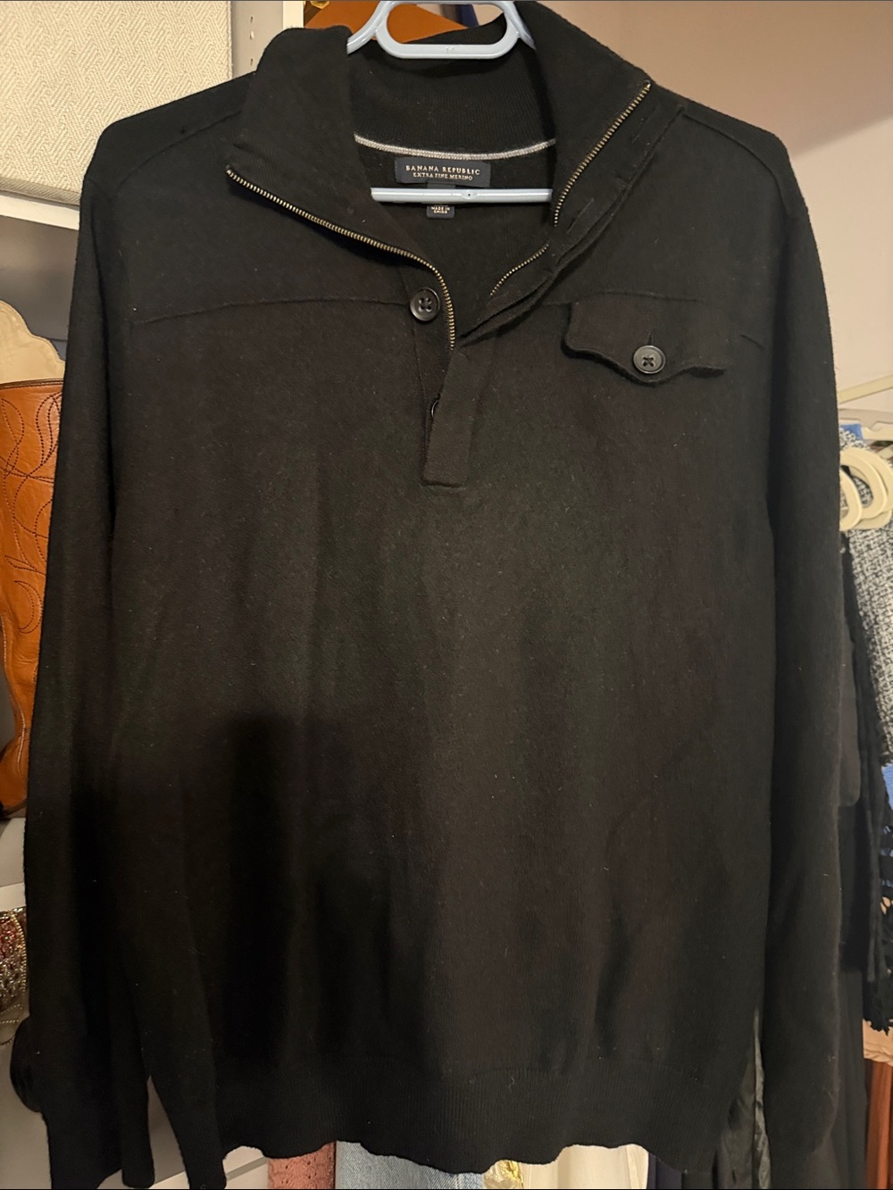 Banana Republic Men’s Black Zip-Mock Button Pullover
